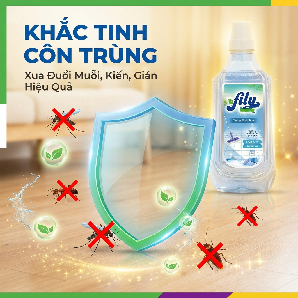Nước Lau Sàn Hương Hoa Tự Nhiên Fily Chai Lau Sàn Khử Mùi 1000ml Làm Sạch Hiệu Quả Ngăn Côn Trùng