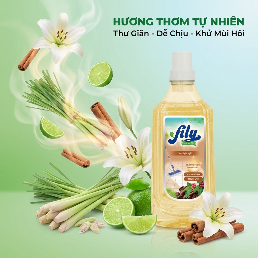 Nước Lau Sàn Hương Hoa Tự Nhiên Fily Chai Lau Sàn Khử Mùi 1000ml Làm Sạch Hiệu Quả Ngăn Côn Trùng
