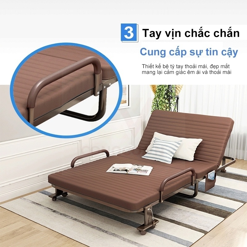 CONOCO Giường gấp văn phòng ngủ trưa đa năng có bánh xe đệm dày êm ái không cần lắp đặt