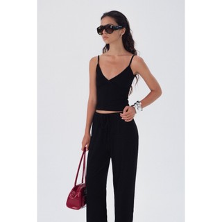 THEKIM SET LẺ Áo 2 dây cổ V ( không mút ) và quần dài ống suông phối dây rút chất liệu rib cotton mềm mịn CS360363