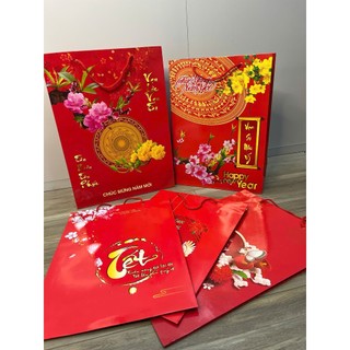 Túi đựng quà, Túi giấy kraft cao cấp đủ cỡ , TÚI QUÀ XI MĂNG CÓ QUAI IN HOẠ TIẾT, Túi Giấy Năm Mới