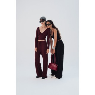 THEKIM SET LẺ Áo 2 dây cổ V ( không mút ) và quần dài ống suông phối dây rút chất liệu rib cotton mềm mịn CS360363