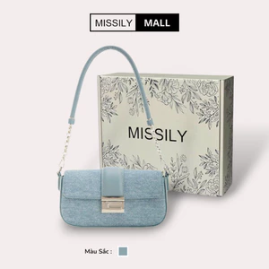 Túi xách nữ, túi kẹp nách MISSILY màu xanh jean sz 22cm (nđ503) xanh