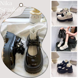 Giày Oxford Nữ, Giày Búp Bê Lolita Nữ Đế Cao 5cm Da Bóng Quai Dán Ngang || Mã N51