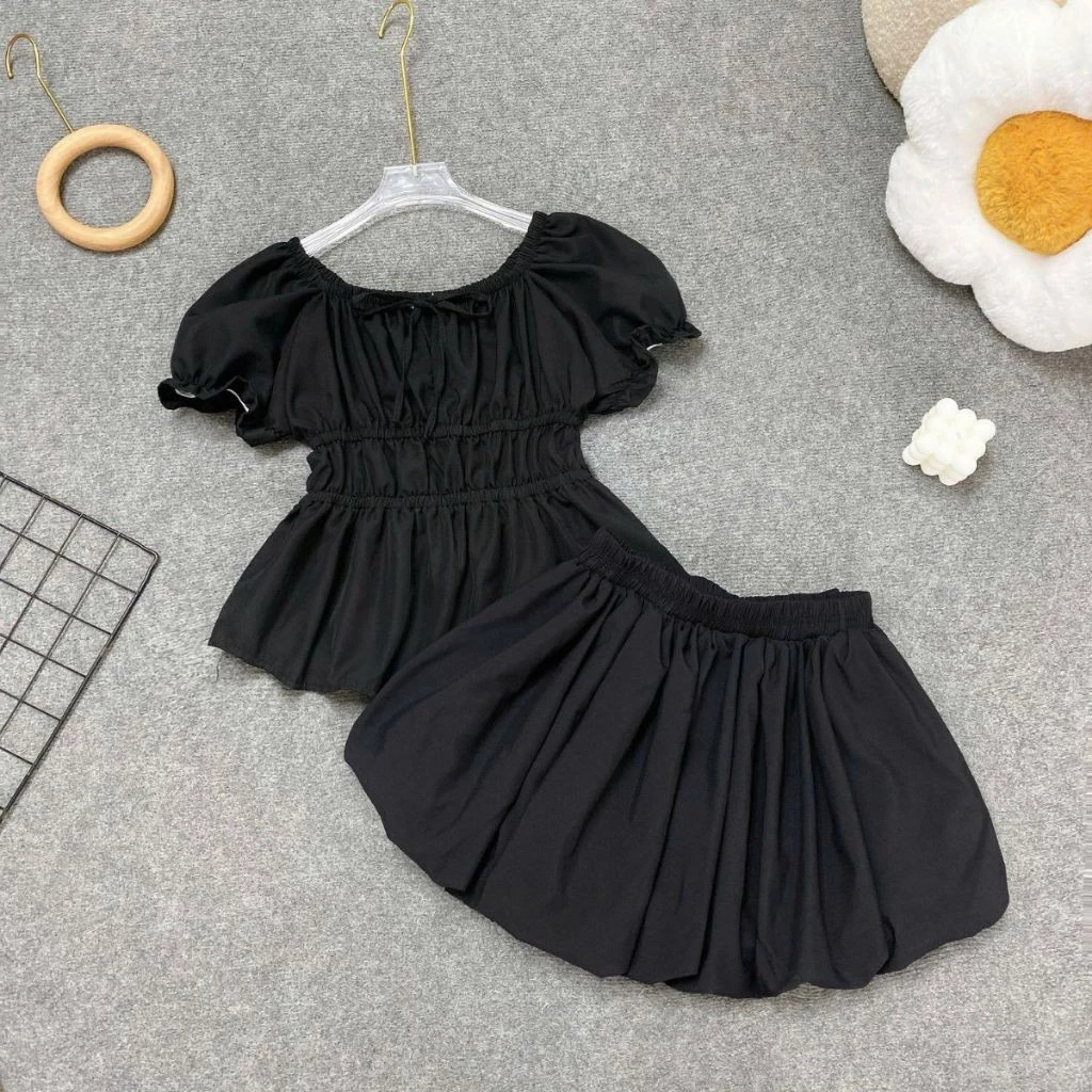 [Peinn] SET Áo Váy Bigsize Nữ Áo Babydoll Dáng Peplum Kèm Chân Váy Bí Có Quần Bảo Hộ A282-CV413/CV423