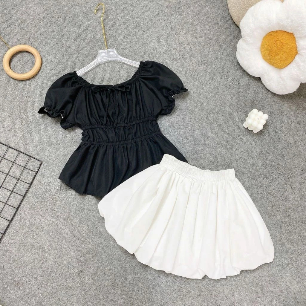 [Peinn] SET Áo Váy Bigsize Nữ Áo Babydoll Dáng Peplum Kèm Chân Váy Bí Có Quần Bảo Hộ A282-CV413/CV423