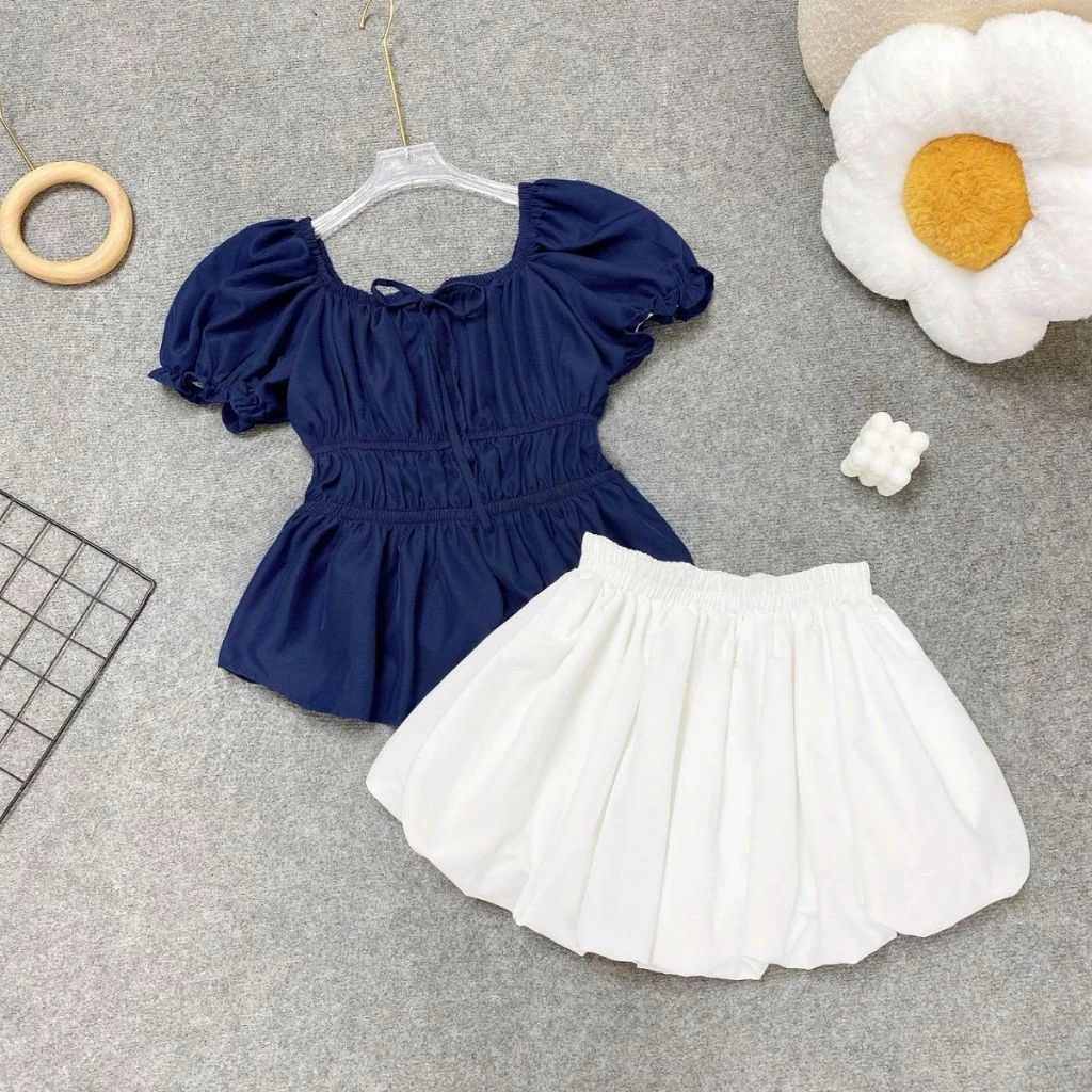 [Peinn] SET Áo Váy Bigsize Nữ Áo Babydoll Dáng Peplum Kèm Chân Váy Bí Có Quần Bảo Hộ A282-CV413/CV423