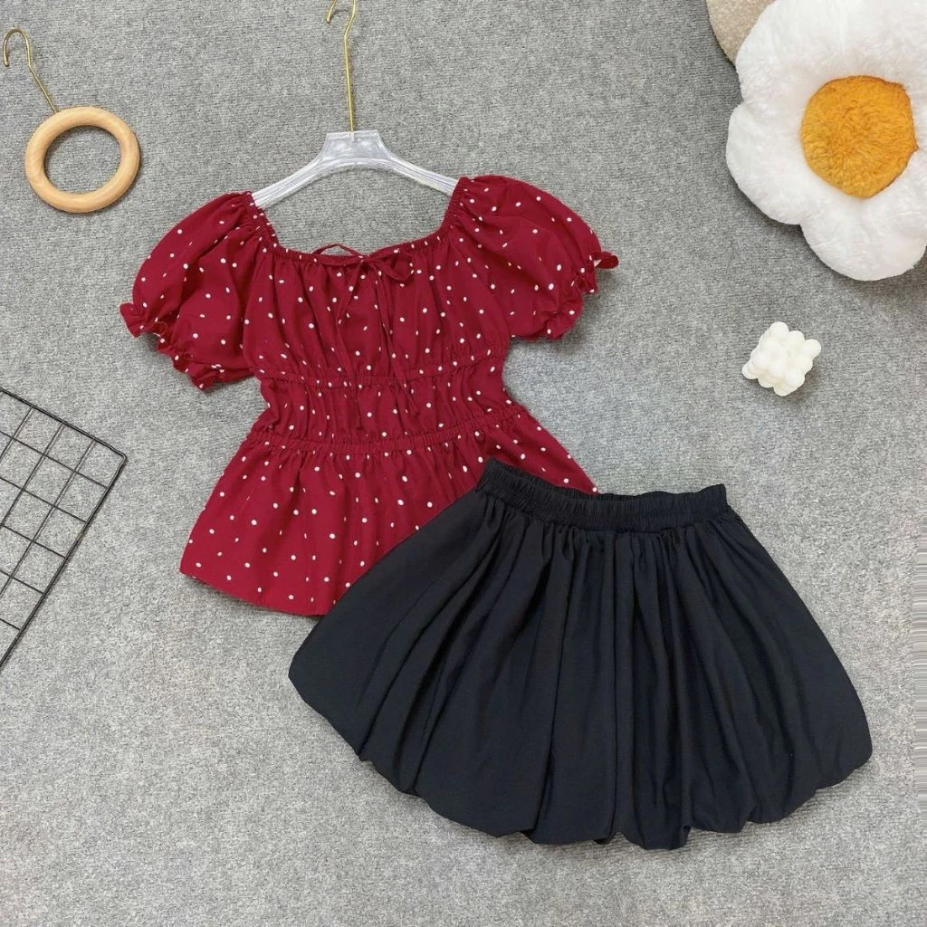 [Peinn] SET Áo Váy Bigsize Nữ Áo Babydoll Dáng Peplum Kèm Chân Váy Bí Có Quần Bảo Hộ A282-CV413/CV423
