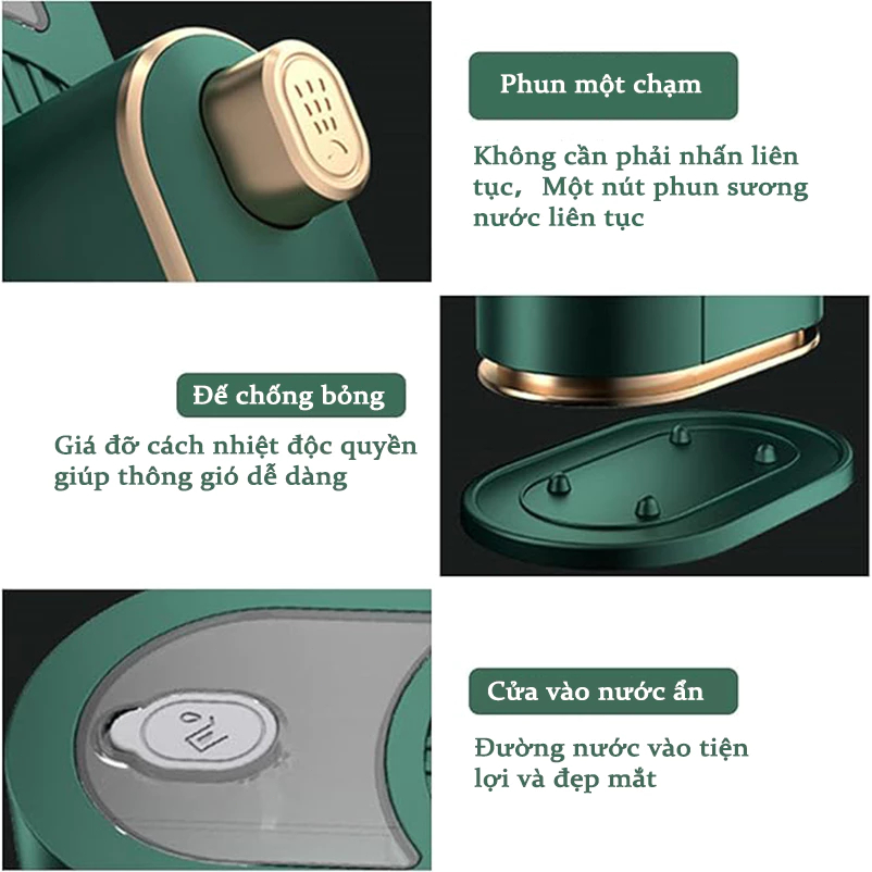 Bàn ủi hơi nước cầm tay dung tích lớn phù hợp với mọi loại vải. Bàn ủi đứng và treo, tay cầm xoay được. Phù hợp cho gia