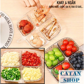 Khay Chia Nguyên Liệu, Khay Nước Chấm 4 Ngăn Đa Năng Khay Đựng Hành Tỏi Ớt Gia Vị Sơ Chế Có Quai Cầm Chống Bẩn