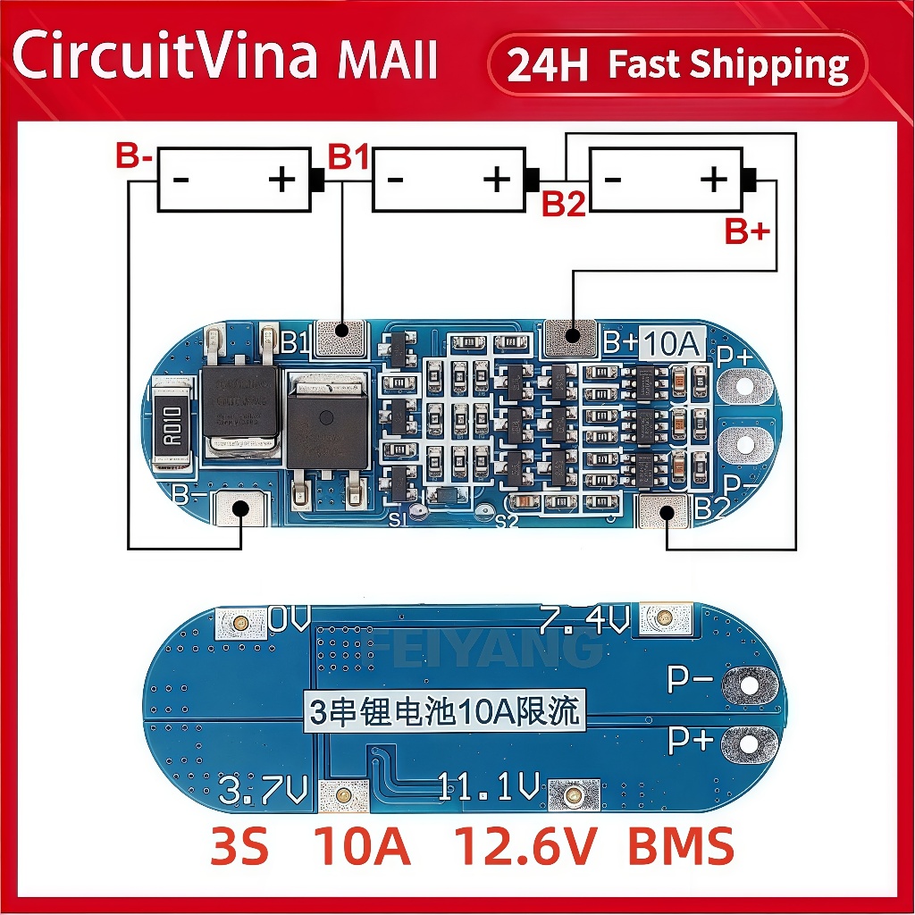 Mô Đun Bảo Vệ Pin Lithium 3S 10A 11.1V 12V 12.6V Dành Cho Pin 18650 Li ...