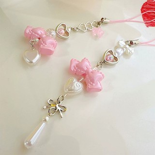 【Chamvn】phụ kiện trang trí sổ kế hoạch dây đeo đáng yêu. Móc treo điện thoại hình trái tim và nơ xinh xắn