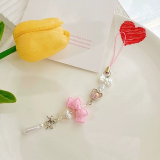 【Chamvn】phụ kiện trang trí sổ kế hoạch dây đeo đáng yêu. Móc treo điện thoại hình trái tim và nơ xinh xắn
