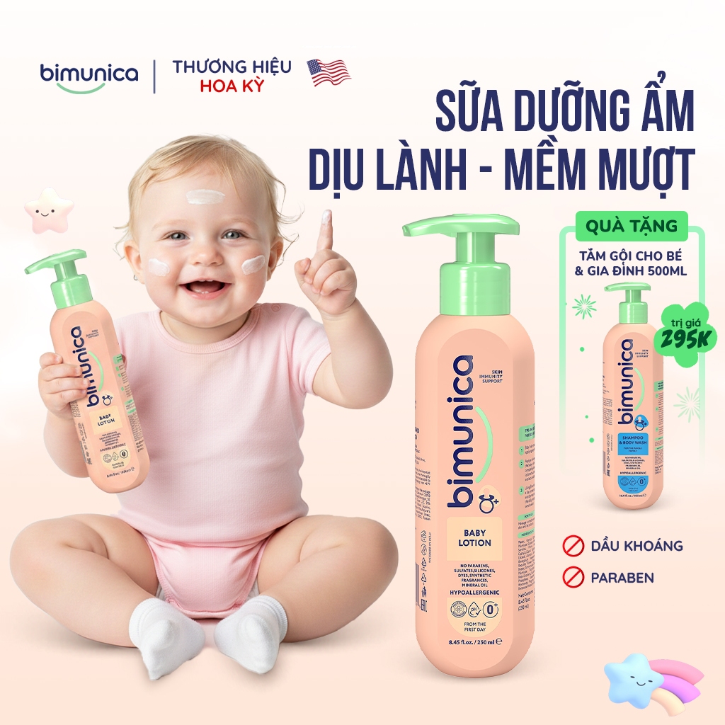 Sữa Dưỡng Da Toàn Thân Bimunica Baby Lotion Cho Bé Và Mẹ - Dưỡng Ẩm, Mềm Mịn, Không Paraben