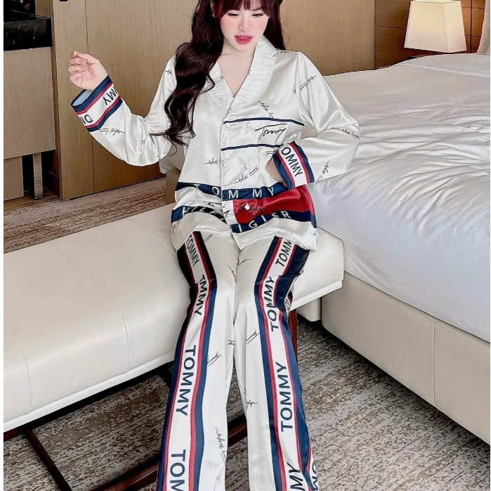 Đồ ngủ lụa lạnh cao cấp, đồ bộ nữ đồ mặc nhà, đồ ngủ nút bọc, pijama mặc nhà họa tiết tiểu thư [380]