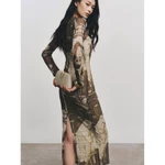 [HOT DEAL 30%] Đầm Body Dài Tay Họa Tiết Art Print, Váy Midi Ôm Dáng Thanh Lịch Thu Đông - GRINDY DRESS - TWVMD001S257 — ảnh 3