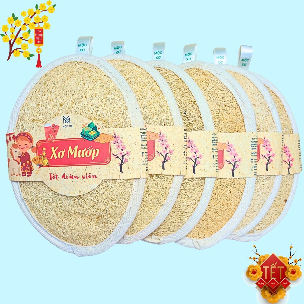 Bông Tắm Mộc Xơ với xơ Mướp Tự Nhiên Cỡ Lớn, xơ Mướp Tắm Tẩy Tế Bào Chết, Chà Lưng, Xuất Khẩu