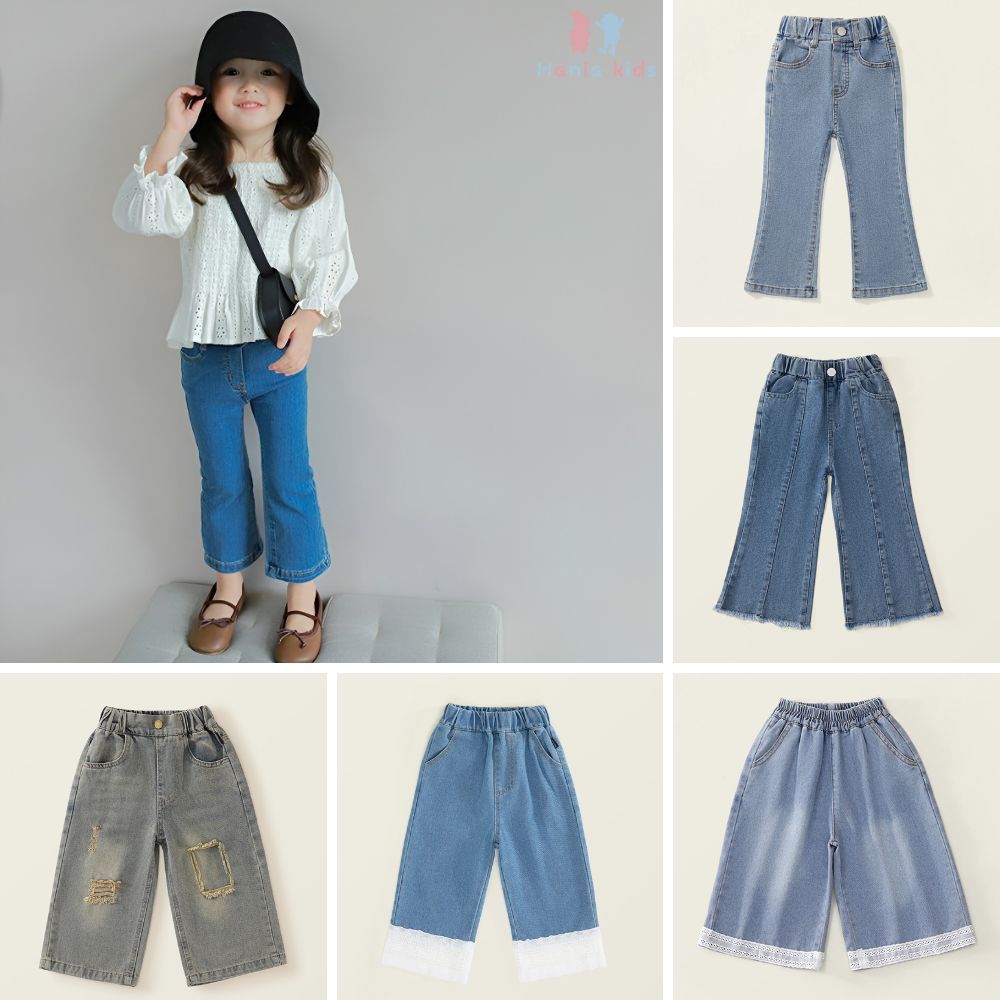 Quần Jean Cho Bé Gái, BST Quần Jean Trơn Cho Bé Gái Chất Liệu Jean Mềm Mại Phong Cách Tiểu Thư