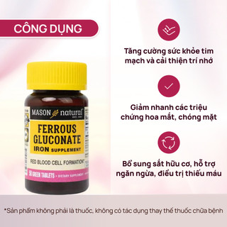 Viên uống sắt bà bầu Mason Natural Ferrouse Gluconate bổ máu 50/ 100 viên