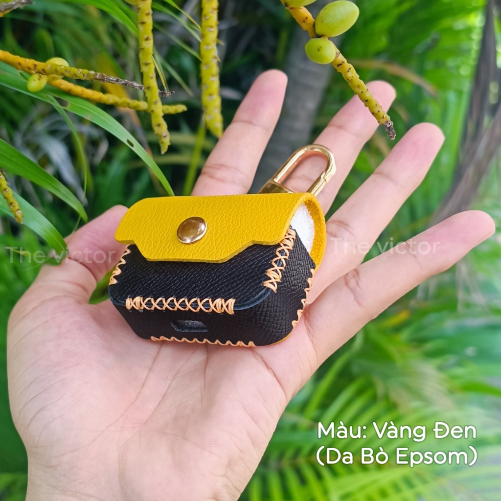 Bao da tai nghe AP handmade da bò, da dê ( cúc bấm đơn )
