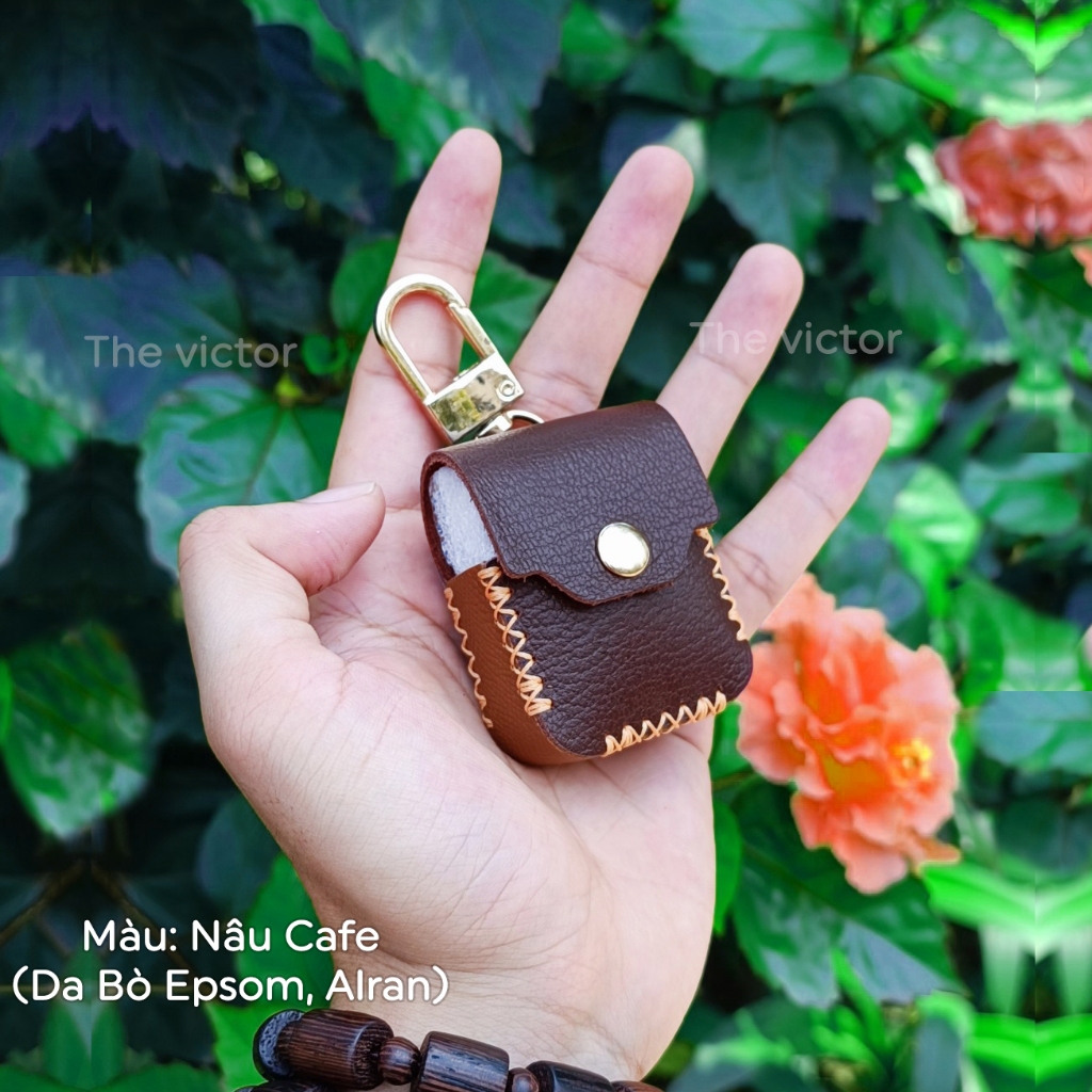 Bao da tai nghe AP handmade da bò, da dê ( cúc bấm đơn )
