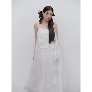 Đầm OLV suông maxi 2 dây phối ren thanh lịch White Lace Chiffon Strappy Maxi Dress phù hợp đi chơi