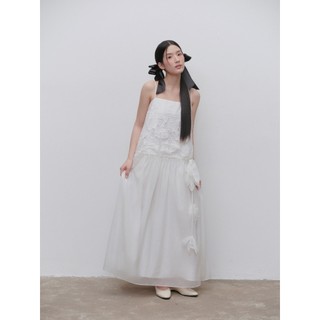Đầm OLV suông maxi 2 dây phối ren thanh lịch White Lace Chiffon Strappy Maxi Dress phù hợp đi chơi