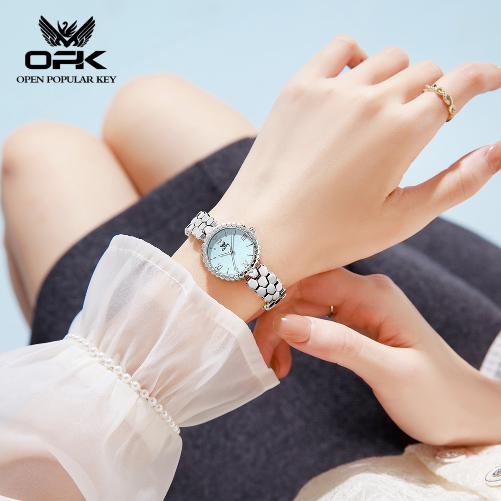 OPK Đồng hồ nữ chính hãng dây đeo bằng thép không gỉ Chống thấm nước Đơn giản Thiết kế ngách 6079