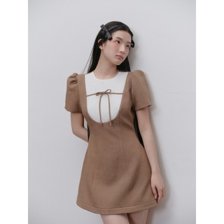 Đầm OLV chiết eo đứng form thanh lịch Brown A Line Bowy Mini Dress phù hợp đi chơi đi tiệc
