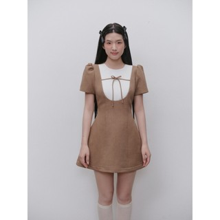 Đầm OLV chiết eo đứng form thanh lịch Brown A Line Bowy Mini Dress phù hợp đi chơi đi tiệc