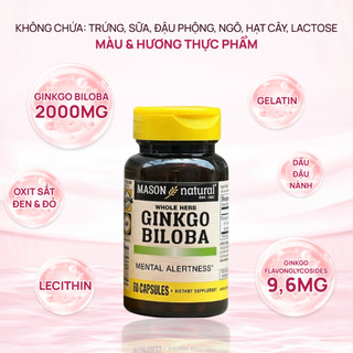 Viên uống bổ não Ginkgo Biloba Mason Natural hộp 60 viên tăng tuần hoàn máu não tăng cường trí nhớ