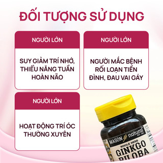 Viên uống bổ não Ginkgo Biloba Mason Natural hộp 60 viên tăng tuần hoàn máu não tăng cường trí nhớ