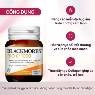 Vitamin C 1000mg Blackmores hộp 31 viên giúp tăng cường miễn dịch cho làn da tràn đầy sức sống