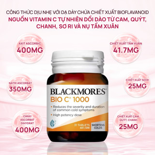 Vitamin C 1000mg Blackmores hộp 31 viên giúp tăng cường miễn dịch cho làn da tràn đầy sức sống