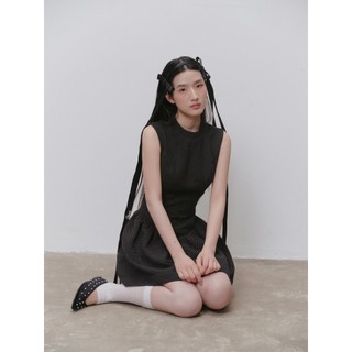 Đầm ngắn OLV cổ tròn chấm bi dễ phối Charcoal Cotton Sleeveless Flared Mini Dress phù hợp đi chơi