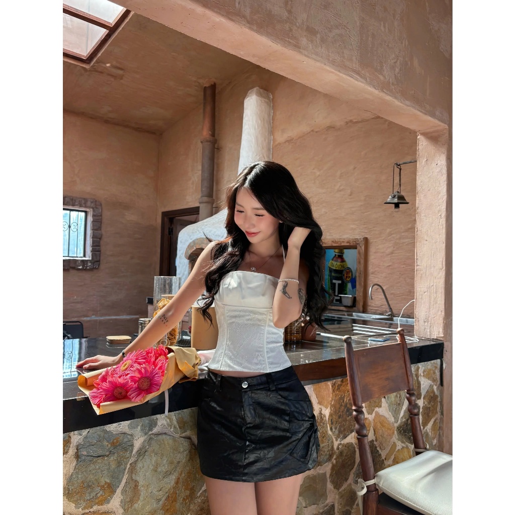 Chân Váy Nữ YOSHID SKIRT Form A Chất Da Đính Nơ Bản To SECODEE
