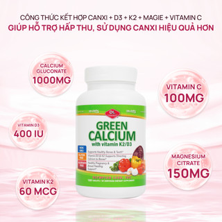 Viên uống canxi hữu cơ cho cơ thể Olympian Labs Green Calcium with Vitamin K2/D3 hộp 100 viên