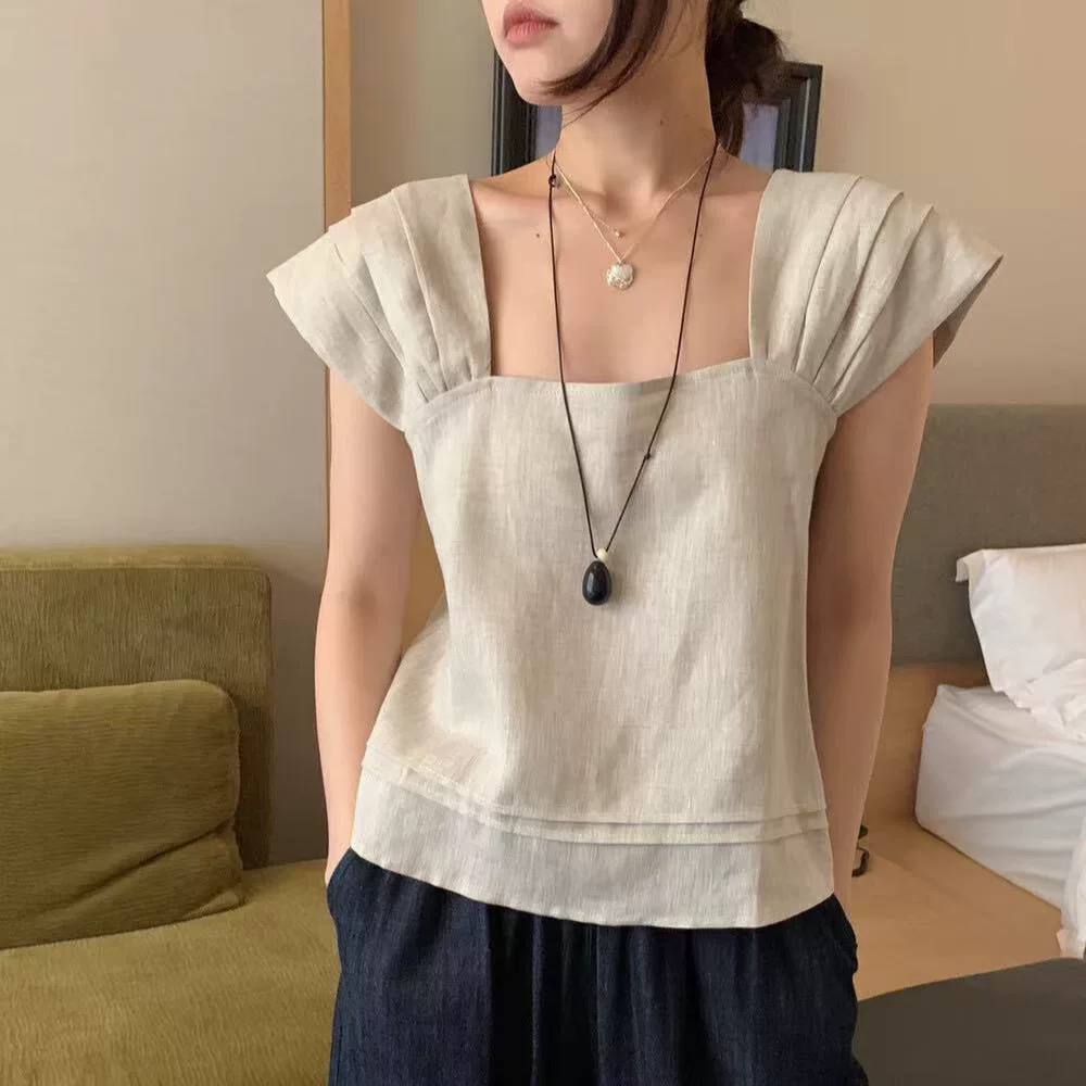 𝗧𝗼𝗯𝘆 - |LY LINEN| - Áo Linen cổ vuông tay sò