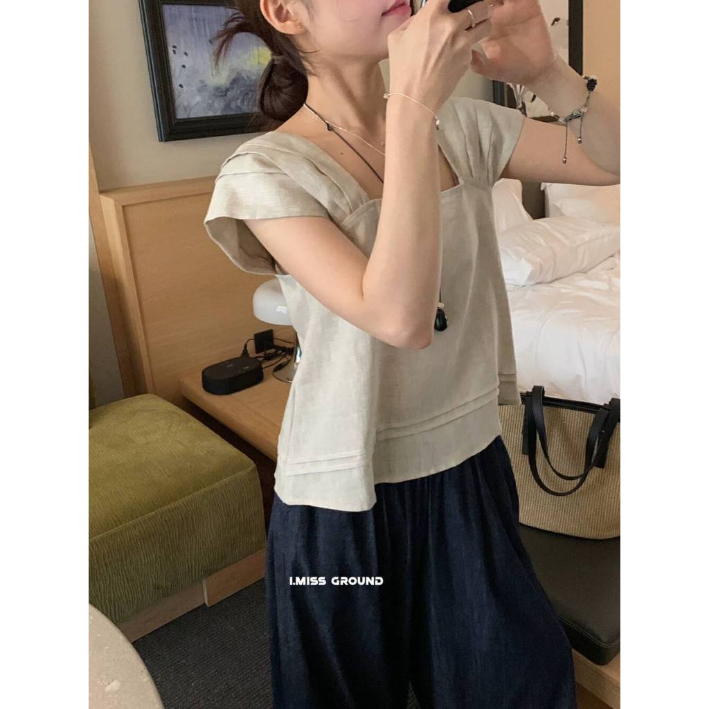 𝗧𝗼𝗯𝘆 - |LY LINEN| - Áo Linen cổ vuông tay sò