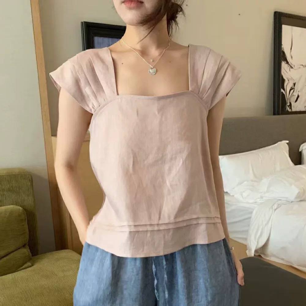 𝗧𝗼𝗯𝘆 - |LY LINEN| - Áo Linen cổ vuông tay sò