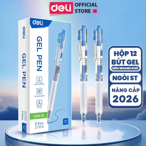 Hộp 12 Bút Gel Bấm Deli EG299 Nâng Cấp Nhanh Khô Deli Bút Bi Nước Mực Đều Viết Đẹp Ngòi ST 0.5mm
