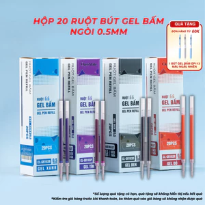 Hộp 20 Ruột Bút Gel Bấm 0.5mm, Ngòi Thay Cho Bút Gel Bấm Mực Xanh Đen Đỏ Tím, Viết Không Gai CL-GR103