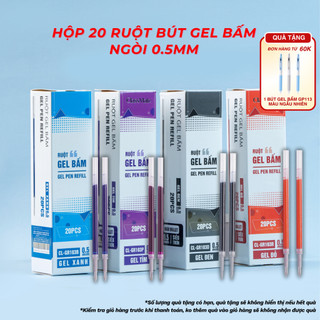 [Tặng Bút] Hộp 20 Ruột Bút Gel Bấm 0.5mm, Ngòi Thay Cho Bút Gel Bấm Mực Xanh Đen Đỏ Tím, Viết Không Gai CL-GR103