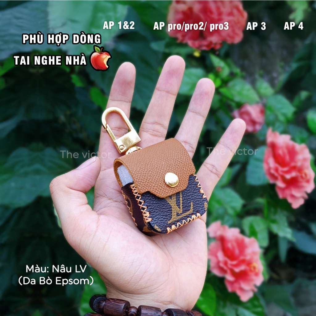 Bao da tai nghe AP handmade da bò, da dê ( cúc bấm đơn )