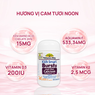 Viên uống canxi tảo biển đỏ cho bé Nature's Way Kids Smart Bursts Liquid Algae Calcium hộp 30 viên