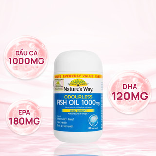 Viên uống dầu cá Nature’s Way Odourless Fish Oil 1000mg hỗ trợ tốt cho mắt và não không mùi hộp 80 viên