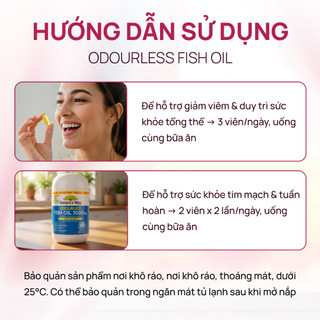 Viên uống dầu cá Nature’s Way Odourless Fish Oil 1000mg hỗ trợ tốt cho mắt và não không mùi hộp 80 viên