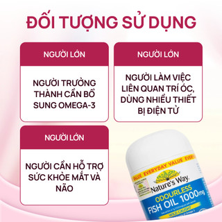 Viên uống dầu cá Nature’s Way Odourless Fish Oil 1000mg hỗ trợ tốt cho mắt và não không mùi hộp 80 viên