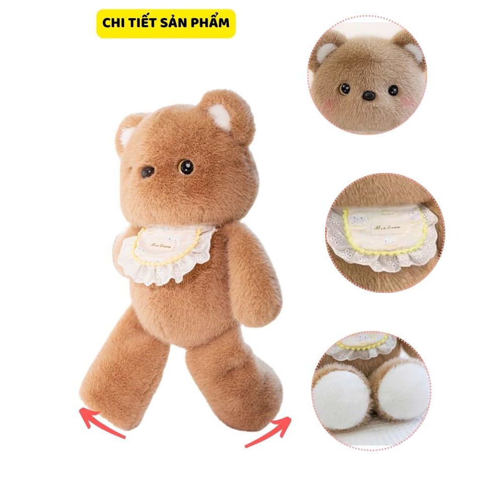 Bộ Gấu Bông Hình Động Vật Đeo Yếm Chạy Bộ Dễ Thương, Thú Nhồi Bông Con Vật Lông Tơ Non Mềm Mại Quà Tặng Sinh Nhật Cho Bé
