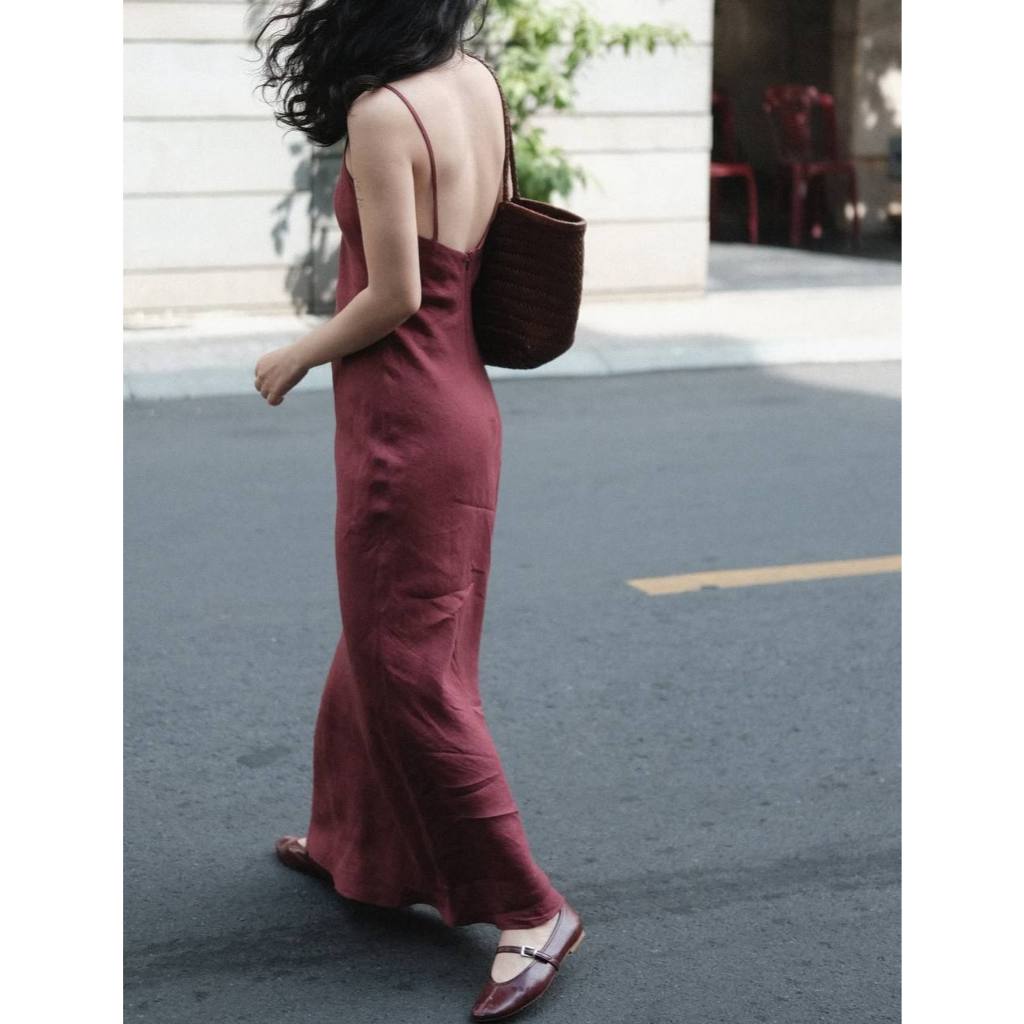 𝗛𝗲𝗿𝗮  - Đầm Linen 2 dây dáng đuôi cá